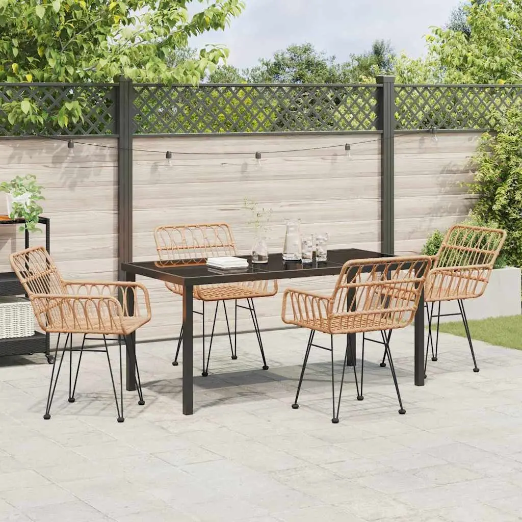 Garden Dining Set 5 Pieces Rectangular Outdoor Furniture Brown