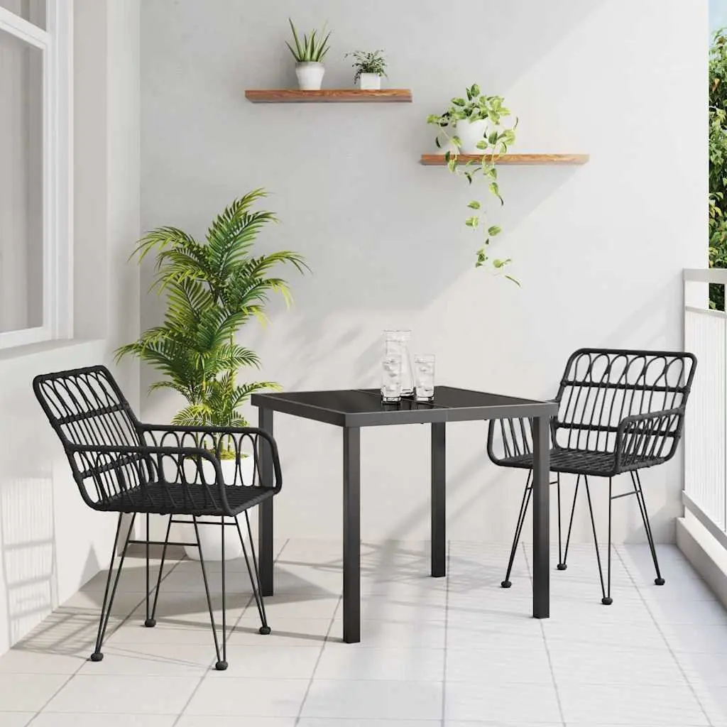 Garden Dining Set 3 Piece Black Steel Outdoor Furniture Rectangular Patio