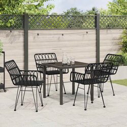 Garden Dining Set 5 Pieces Black Steel Outdoor Furniture Rectangular Table