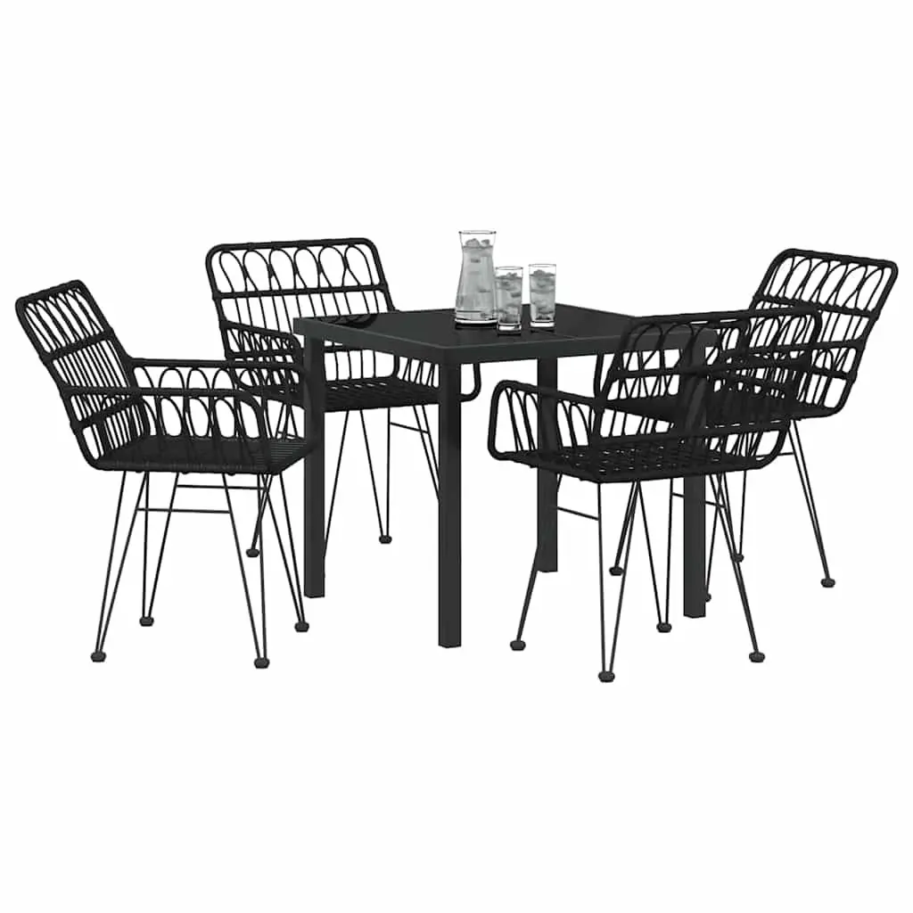 Garden Dining Set 5 Piece Rectangular Table Black Steel Outdoor Furniture