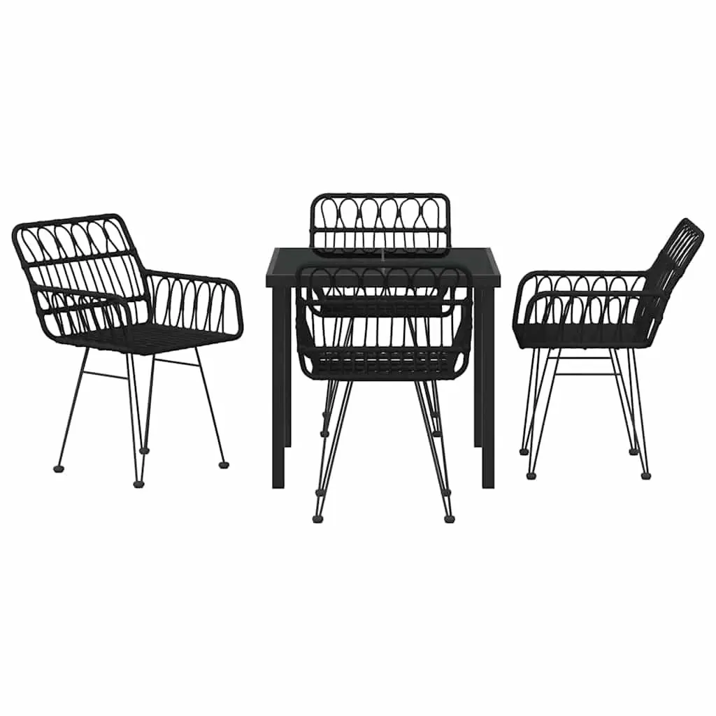 Garden Dining Set 5 Piece Rectangular Table Black Steel Outdoor Furniture