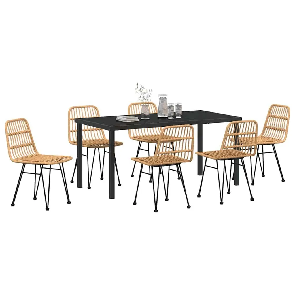 Garden Dining Set 7 Pieces Brown Rectangular Outdoor Furniture Patio Table