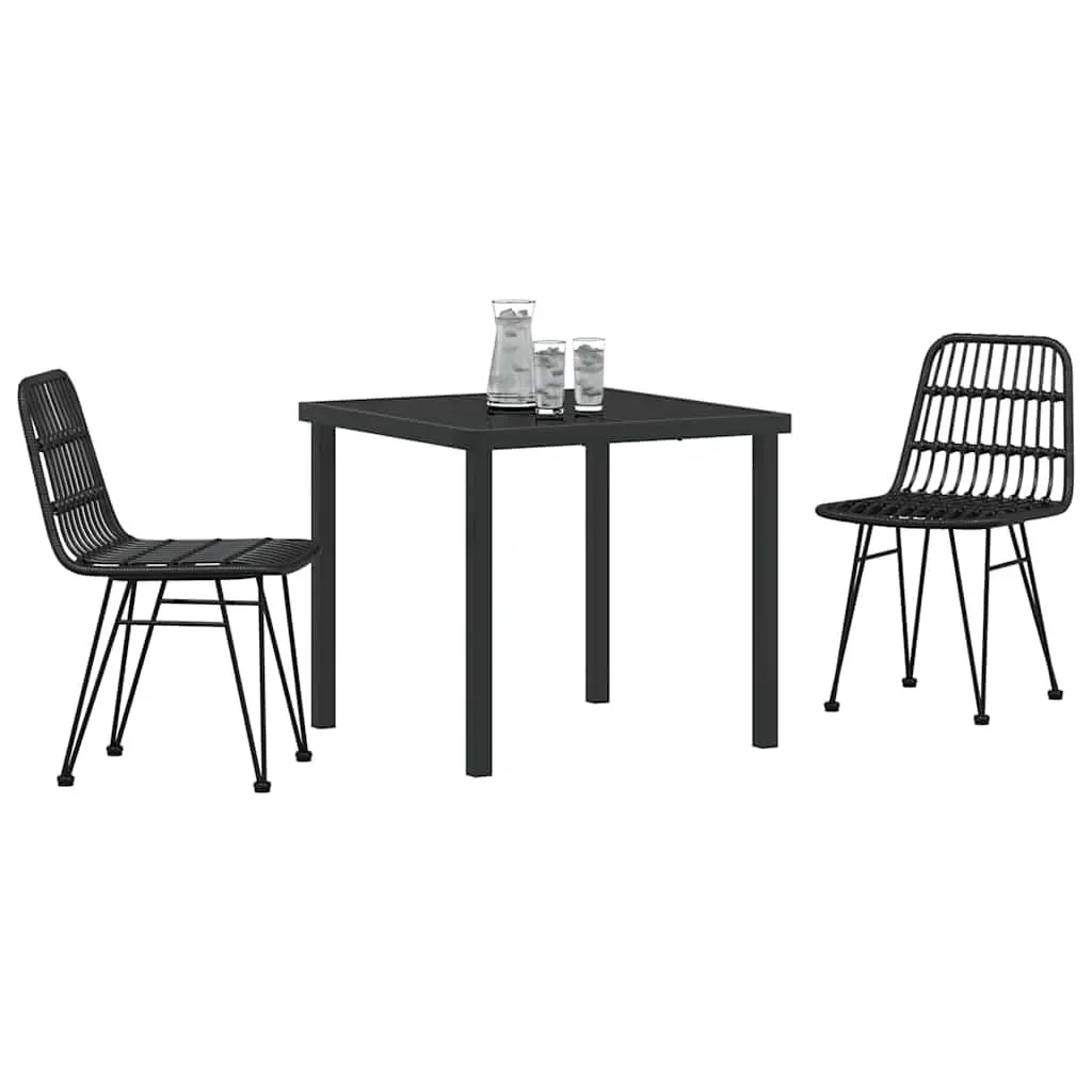 Garden Dining Set Outdoor Furniture 3 Pieces Black Steel Table Chairs
