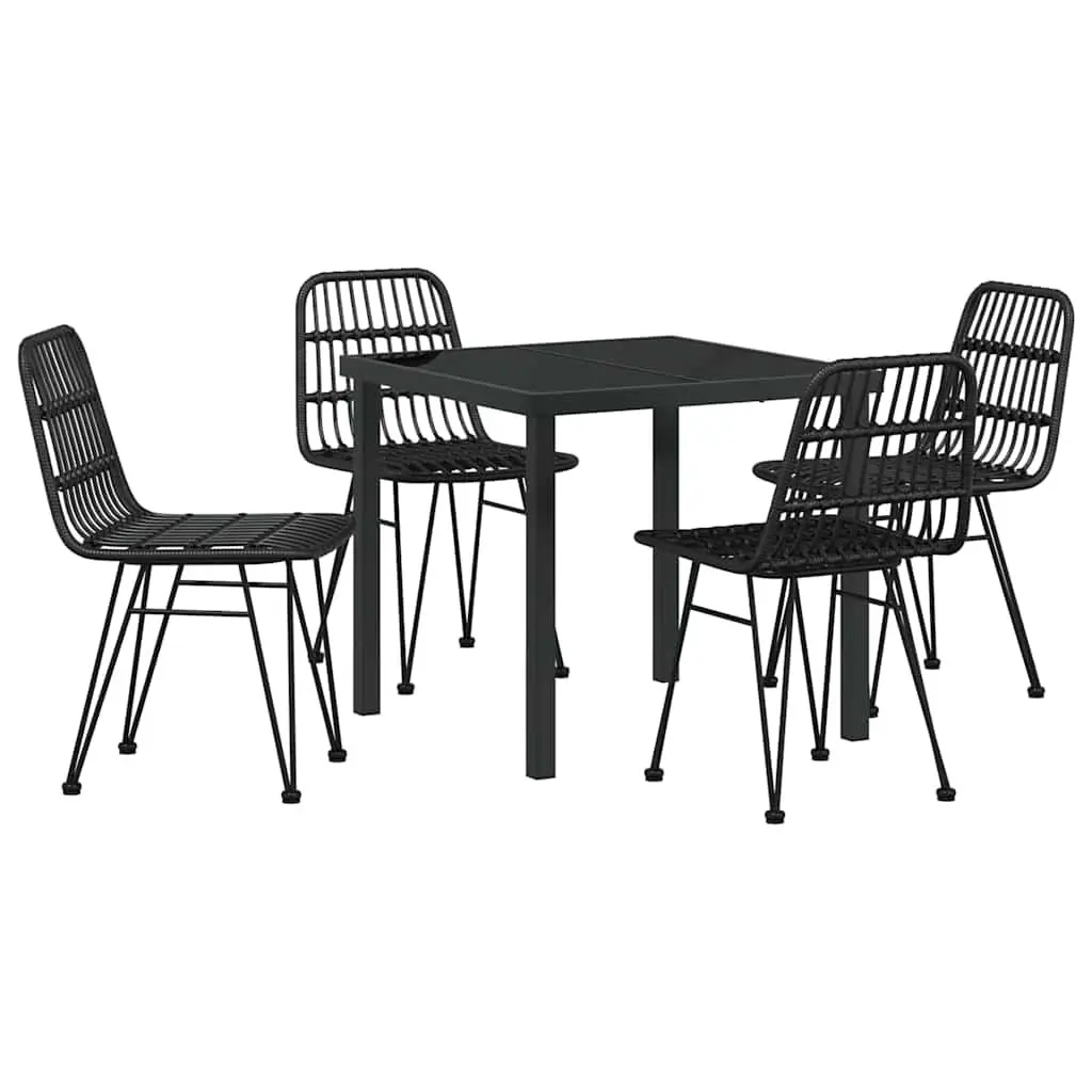 Garden Dining Set 5 Piece Outdoor Furniture Rectangular Table and Chairs Black Steel Frame