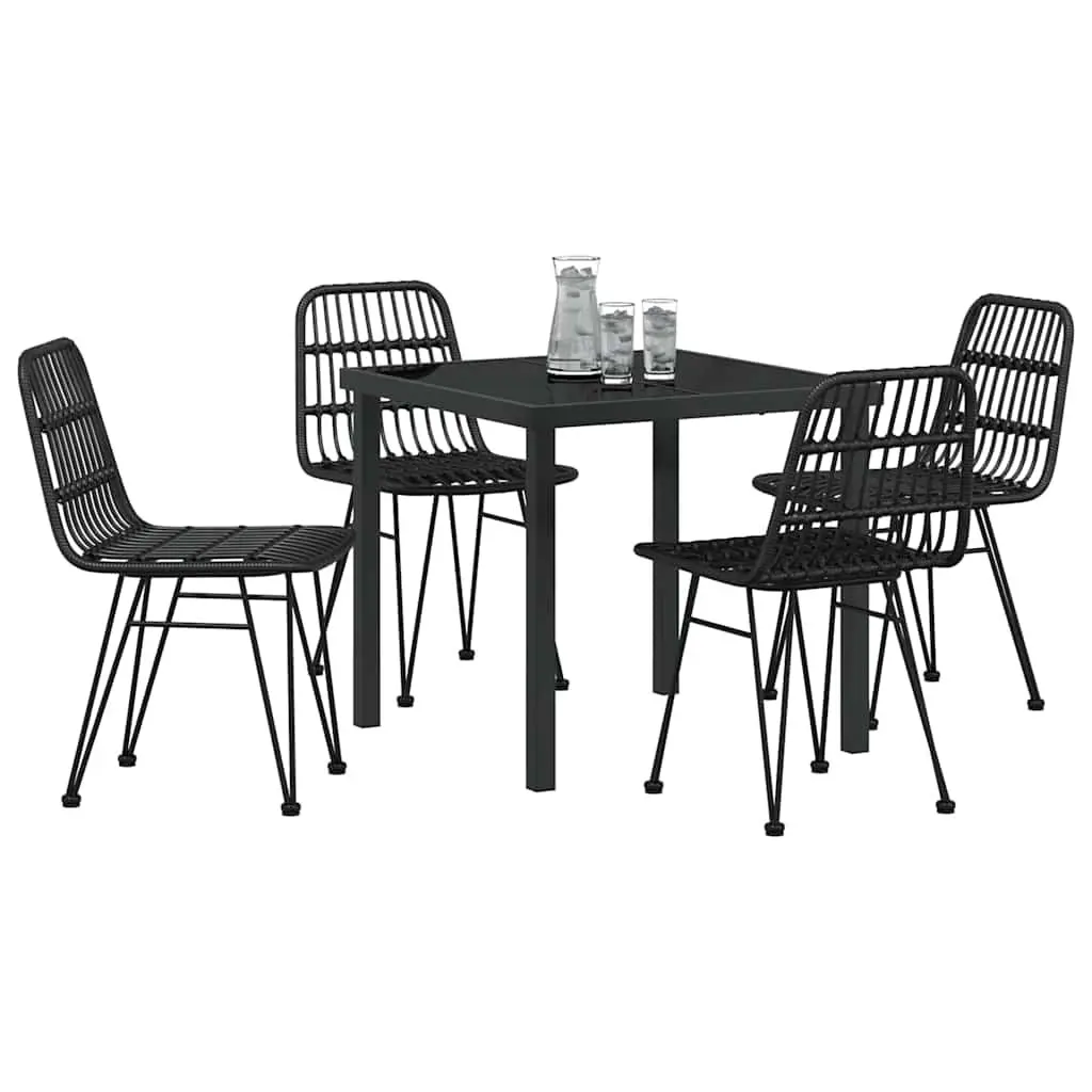 Garden Dining Set 5 Piece Outdoor Furniture Rectangular Table and Chairs Black Steel Frame