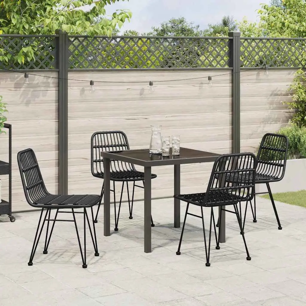 Garden Dining Set 5 Piece Outdoor Furniture Rectangular Table and Chairs Black Steel Frame