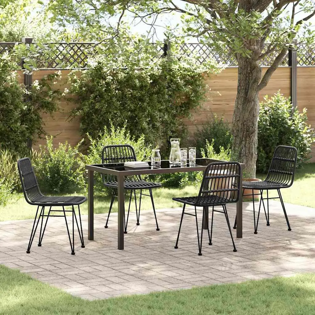Garden Dining Set 5 Piece Outdoor Furniture Rectangular Table and Chairs Black Steel Frame