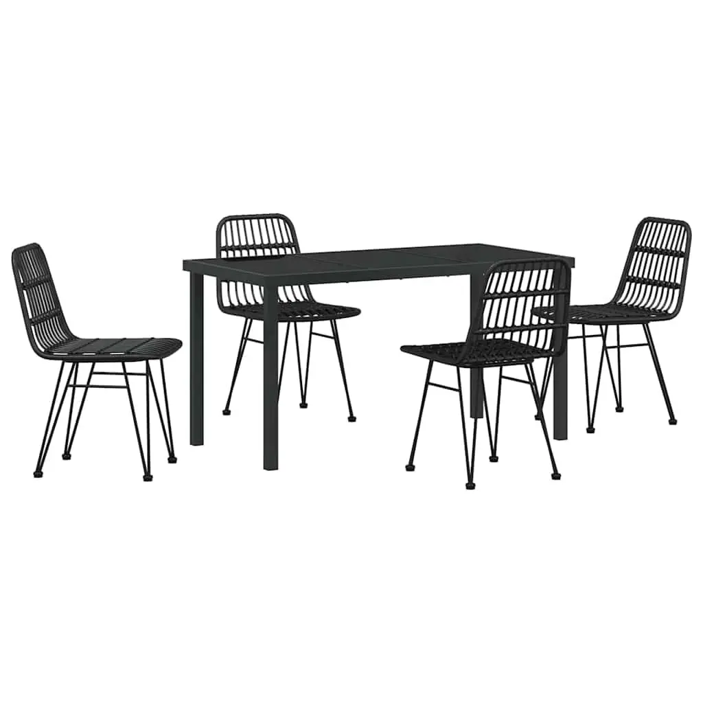 Garden Dining Set 5 Piece Outdoor Furniture Rectangular Table and Chairs Black Steel Frame