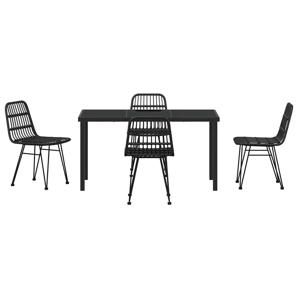 Garden Dining Set 5 Piece Outdoor Furniture Rectangular Table and Chairs Black Steel Frame