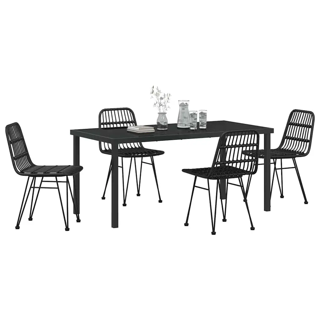 Outdoor Garden Dining Set 5 Piece Rectangular Black Steel Frame Patio Furniture