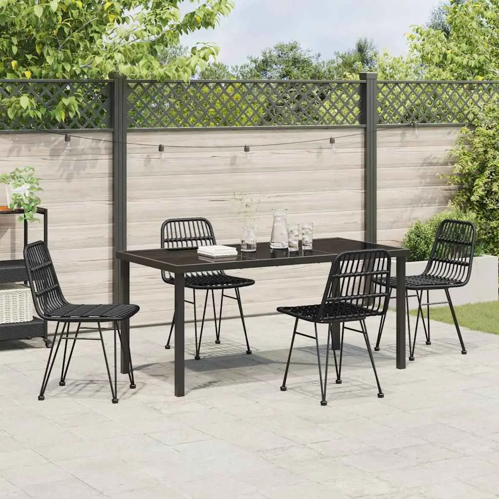 Outdoor Garden Dining Set 5 Piece Rectangular Black Steel Frame Patio Furniture