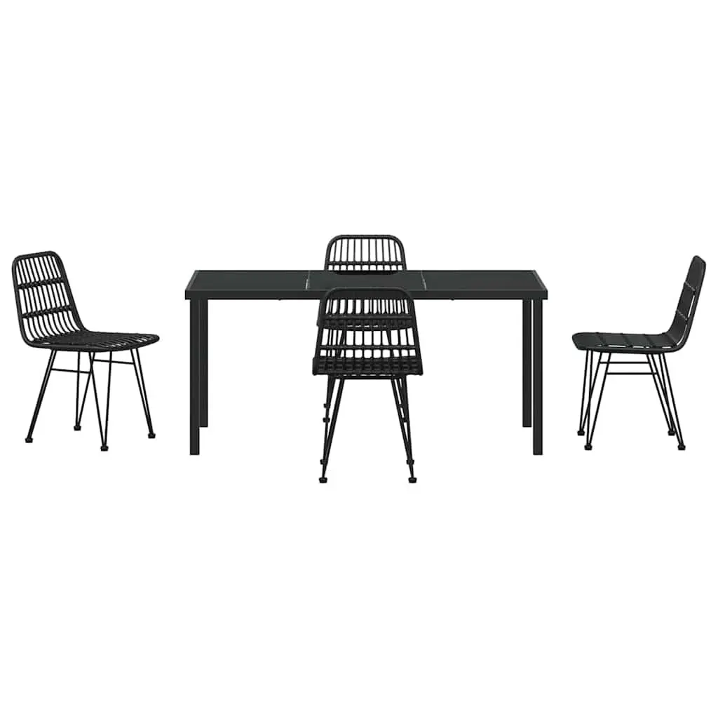 Outdoor Garden Dining Set 5 Piece Rectangular Black Steel Frame Patio Furniture