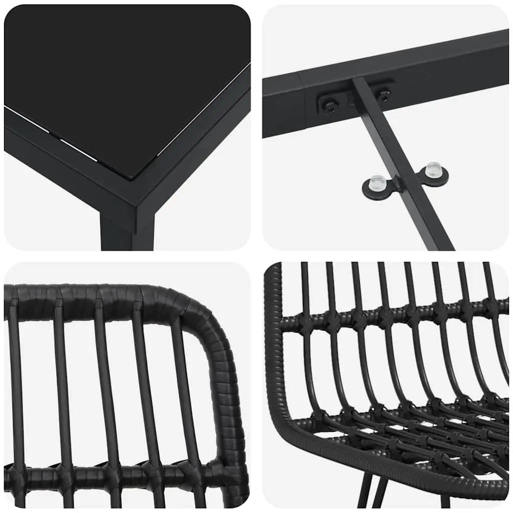 Outdoor Garden Dining Set 5 Piece Rectangular Black Steel Frame Patio Furniture