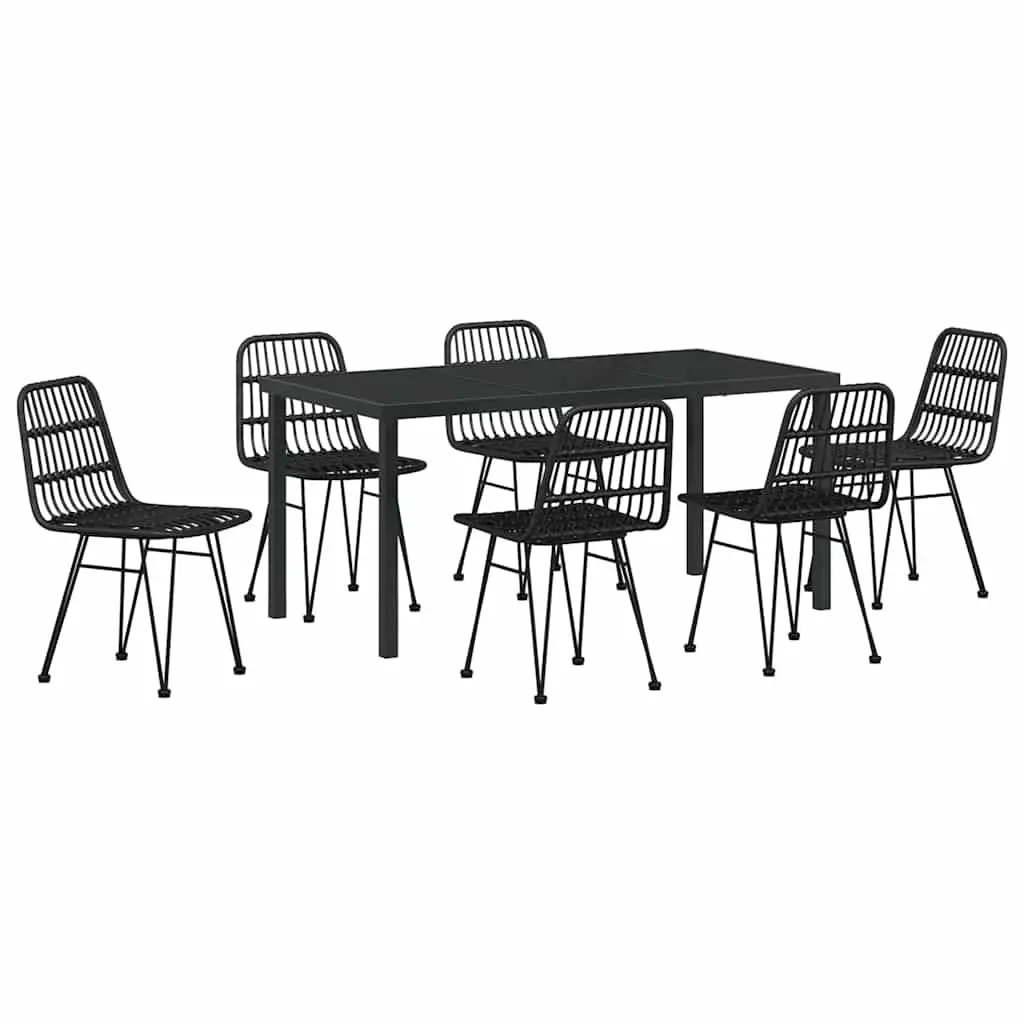 Garden Dining Set 7 Piece Outdoor Furniture Rectangular Table Black Poly Rattan Weave Steel Frame