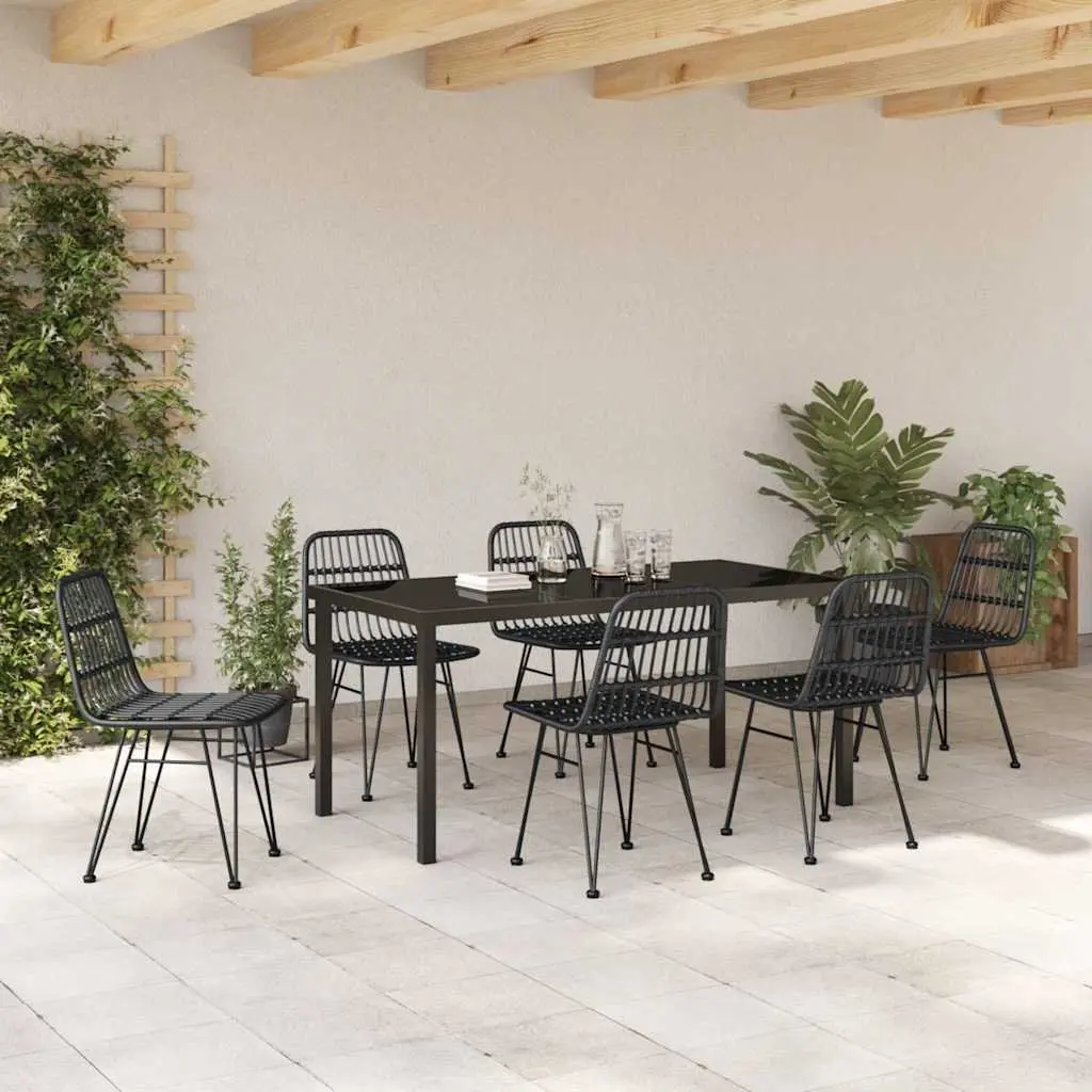 Garden Dining Set 7 Piece Outdoor Furniture Rectangular Table Black Poly Rattan Weave Steel Frame