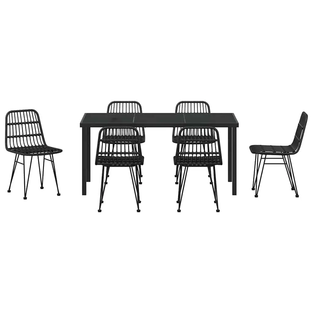 Garden Dining Set 7 Piece Outdoor Furniture Rectangular Table Black Poly Rattan Weave Steel Frame