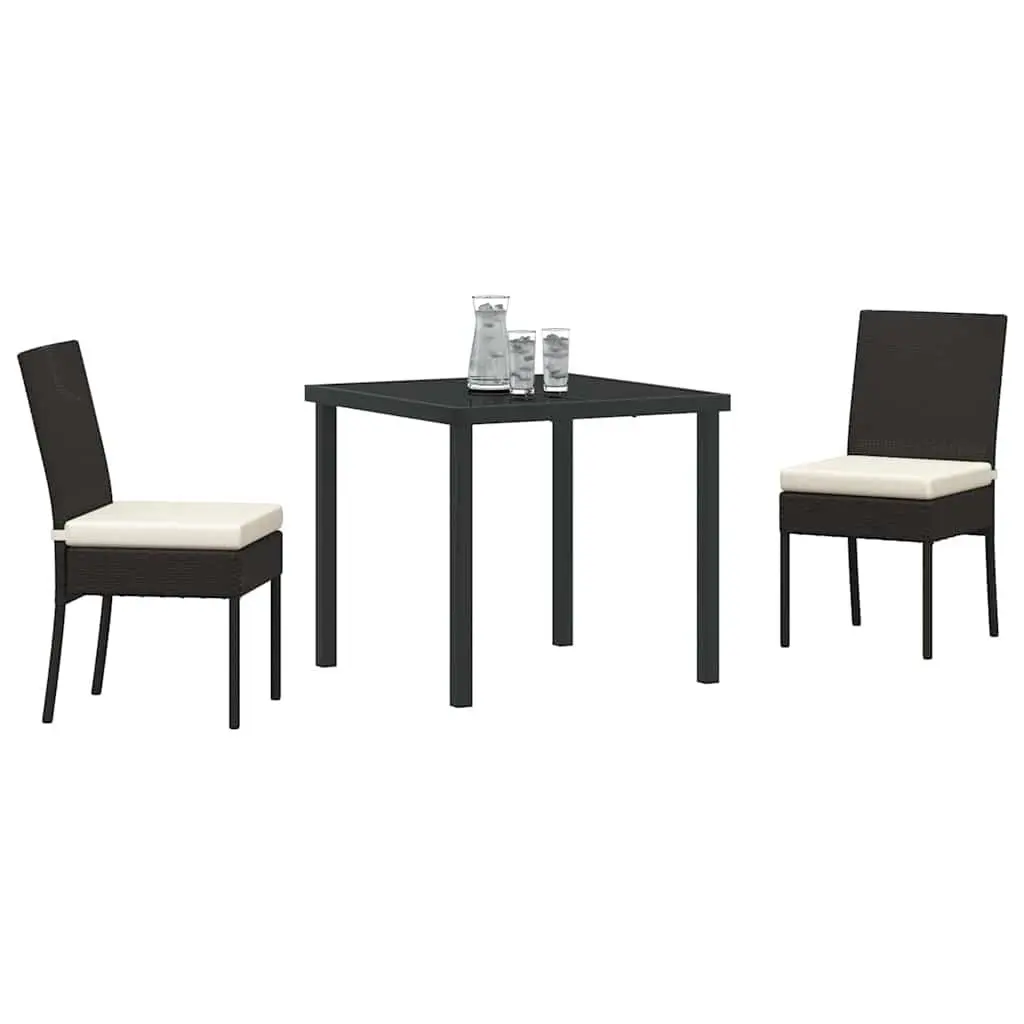 Rattan Seating Furniture Outdoor Dining Set 3 Pieces Black Steel Frame Garden Patio