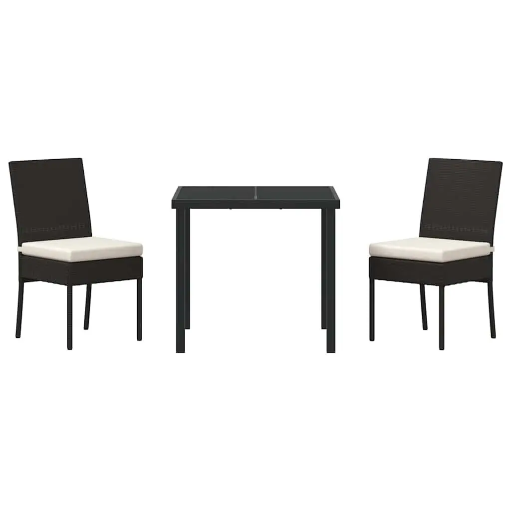 Rattan Seating Furniture Outdoor Dining Set 3 Pieces Black Steel Frame Garden Patio