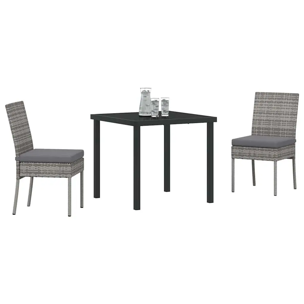 Garden Dining Set 3 Pieces Outdoor Furniture Grey Powder-Coated Steel Frame