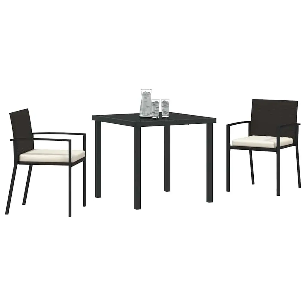 Garden Dining Set 3 Pieces Outdoor Furniture Black Steel Frame Poly Rattan