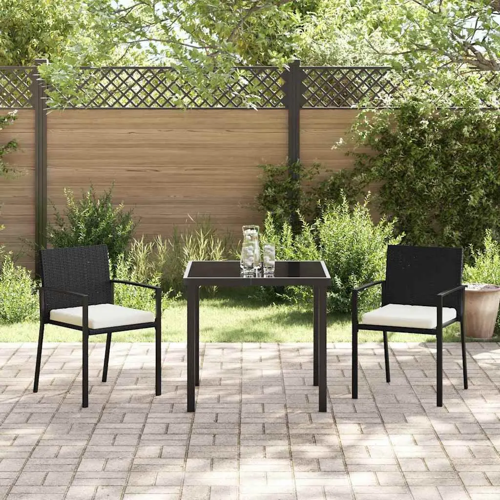 Garden Dining Set 3 Pieces Outdoor Furniture Black Steel Frame Poly Rattan