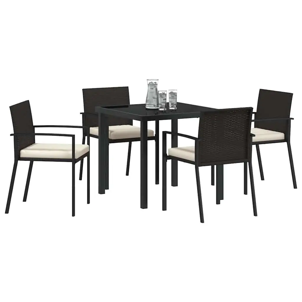 Outdoor Dining Set Black Steel 5 Piece with Cushions for Garden and Terrace