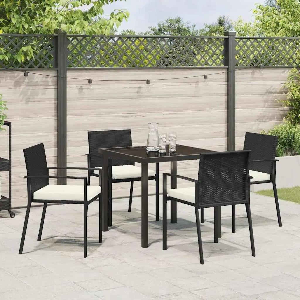 Outdoor Dining Set Black Steel 5 Piece with Cushions for Garden and Terrace