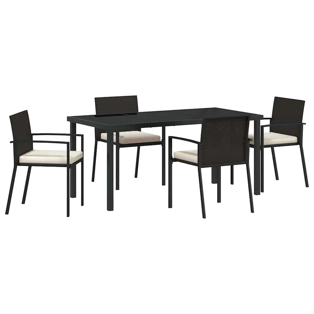 Garden Dining Set Outdoor Furniture 5 Piece Black Steel Frame Rattan Chairs Table