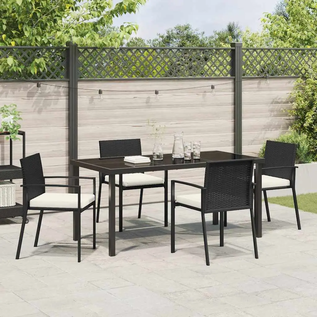 Garden Dining Set Outdoor Furniture 5 Piece Black Steel Frame Rattan Chairs Table