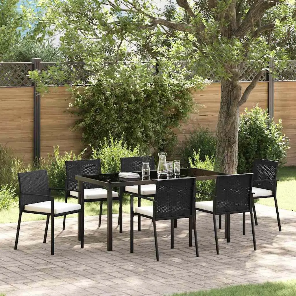 Garden Dining Set 7 Piece Outdoor Furniture Black Steel Table Chairs