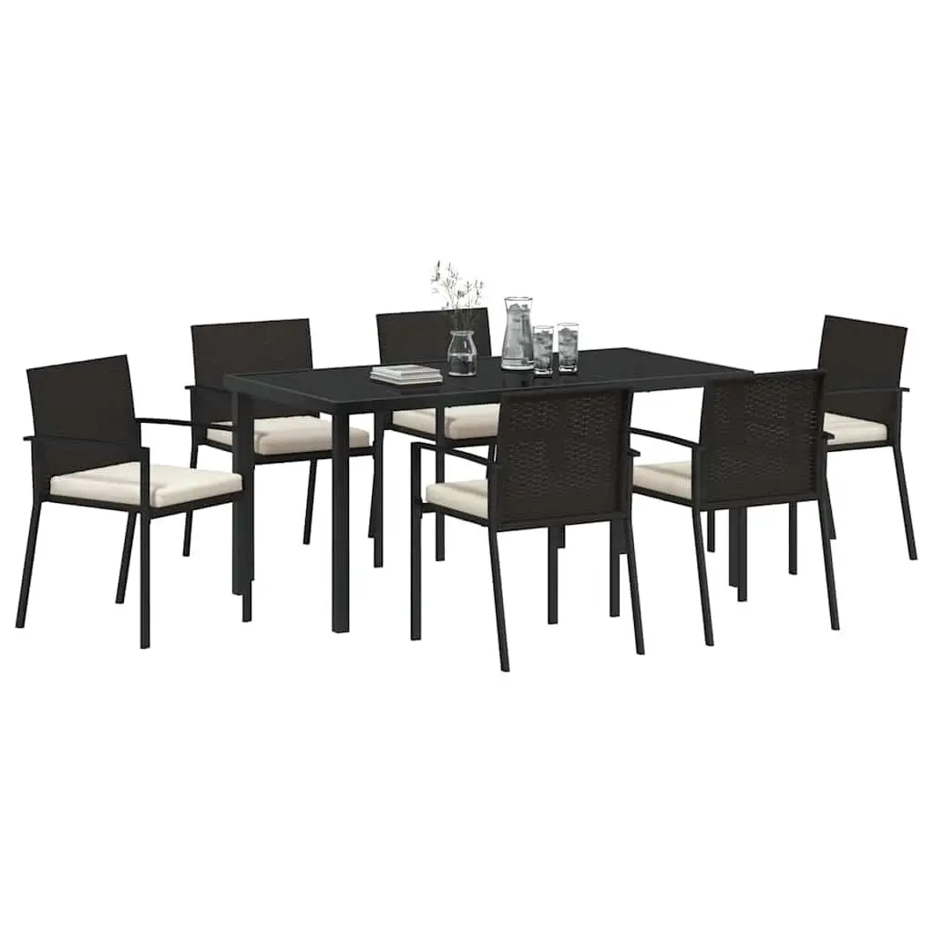 Garden Dining Set 7 Piece Outdoor Furniture Black Steel Table Chairs