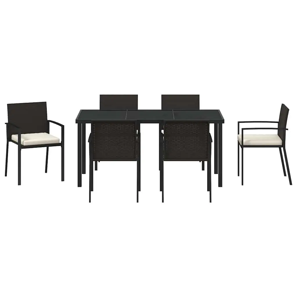 Garden Dining Set 7 Piece Outdoor Furniture Black Steel Table Chairs