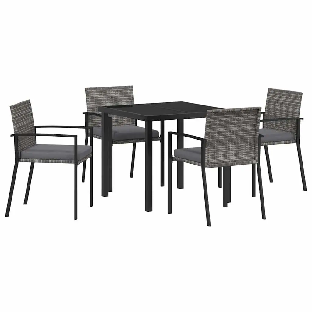 Outdoor Dining Furniture Set 5 Piece Garden Table Poly Rattan Chairs Grey Steel Frame