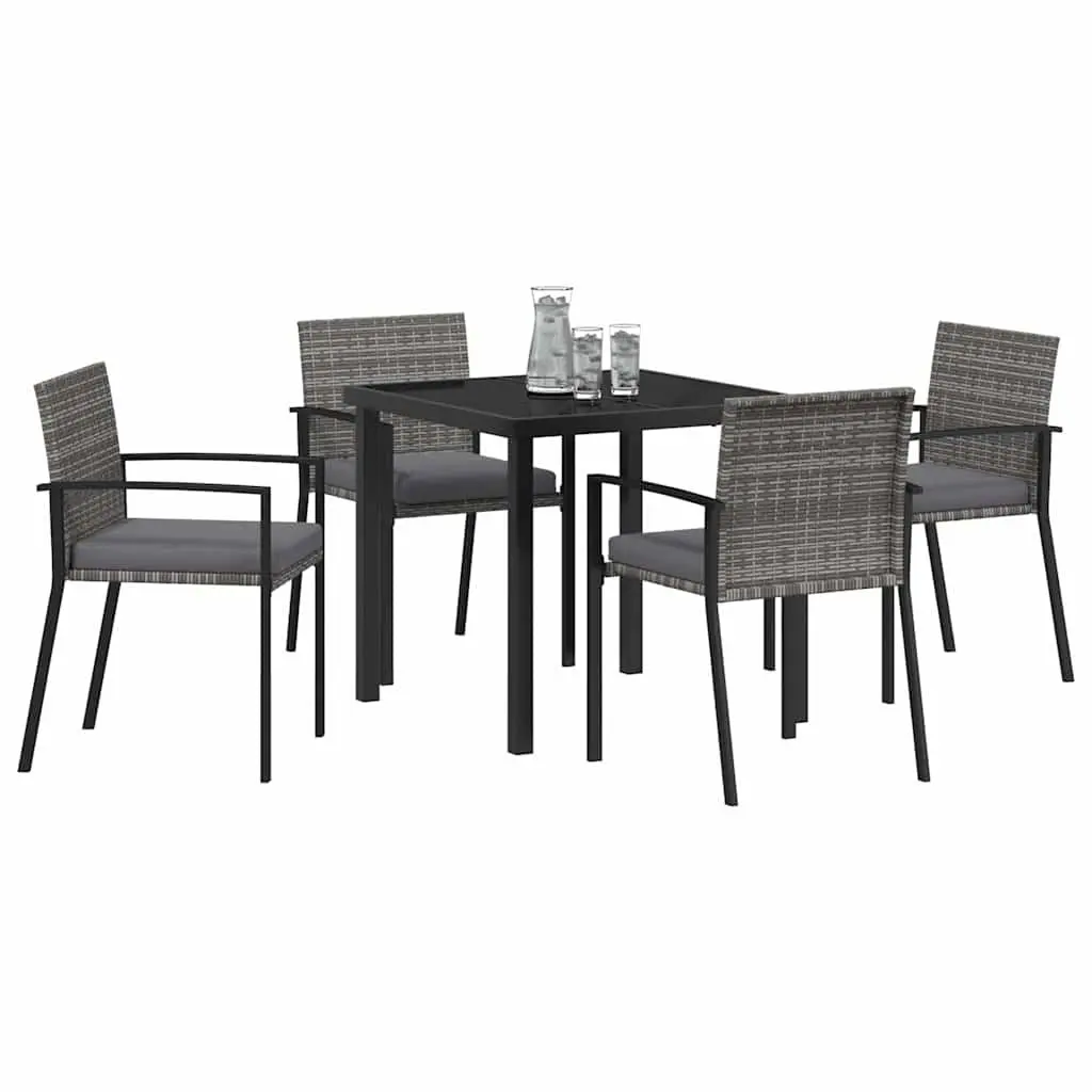 Outdoor Dining Furniture Set 5 Piece Garden Table Poly Rattan Chairs Grey Steel Frame