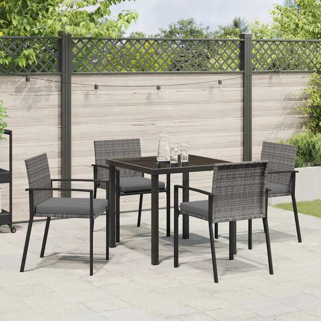 Outdoor Dining Furniture Set 5 Piece Garden Table Poly Rattan Chairs Grey Steel Frame