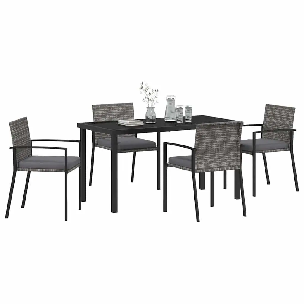 Garden Dining Set Outdoor Furniture 5 Pieces Steel Frame Poly Rattan Grey