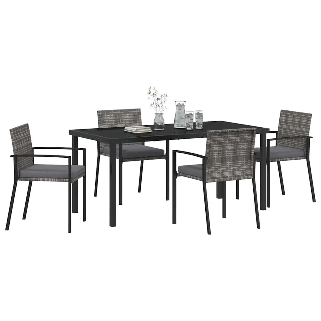 Garden Dining Set 5 Pieces Outdoor Furniture Dining Table and Rattan Chairs Grey