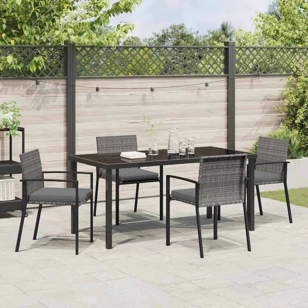 Garden Dining Set 5 Pieces Outdoor Furniture Dining Table and Rattan Chairs Grey