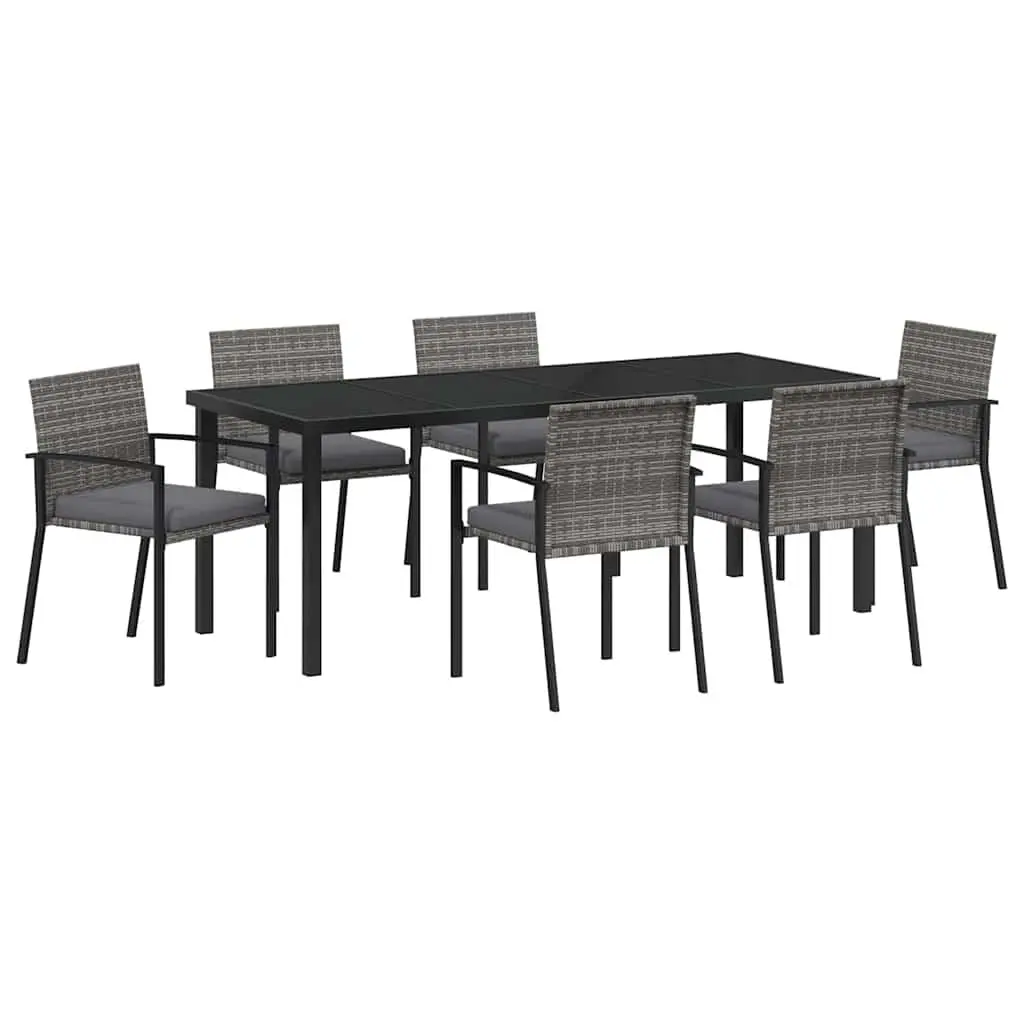 Outdoor Furniture Dining Set 6 Piece Grey Poly Rattan and Steel Frame for Garden and Terrace