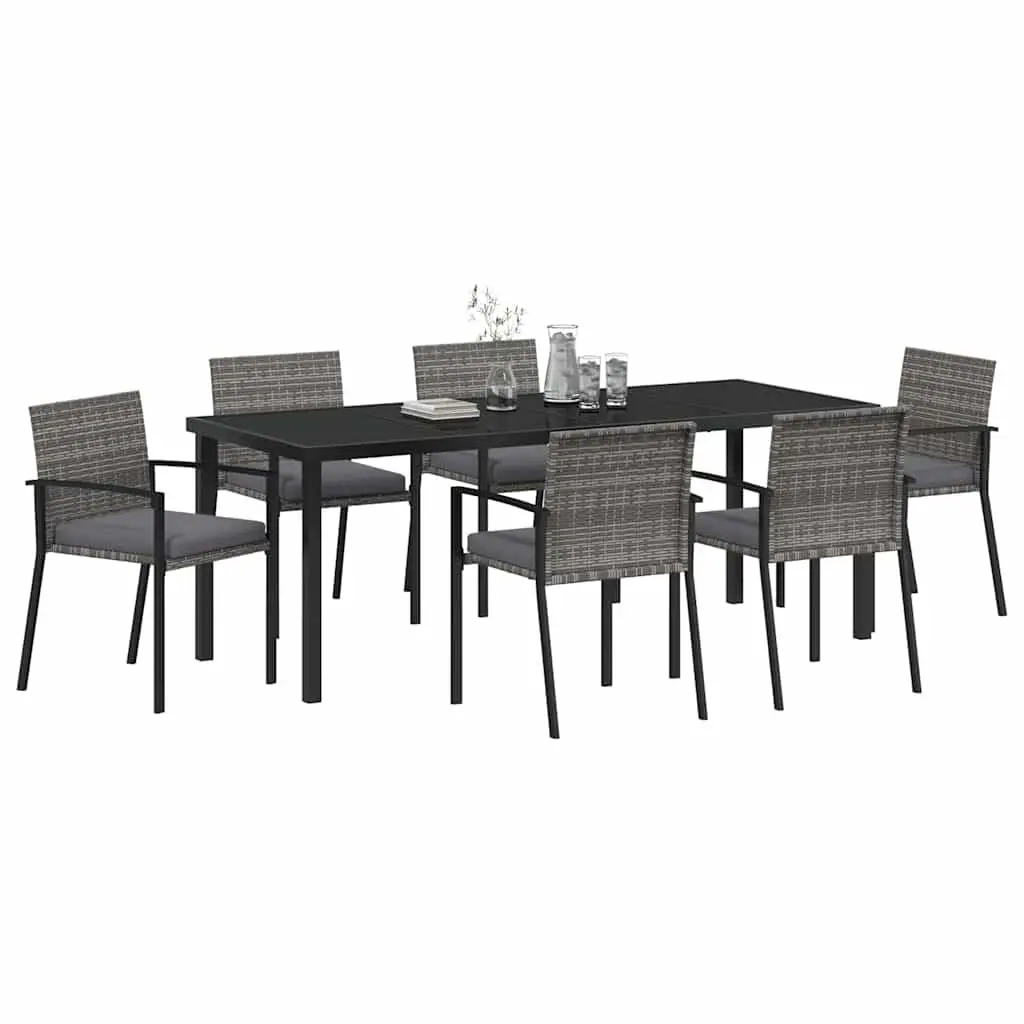 Outdoor Furniture Dining Set 6 Piece Grey Poly Rattan and Steel Frame for Garden and Terrace