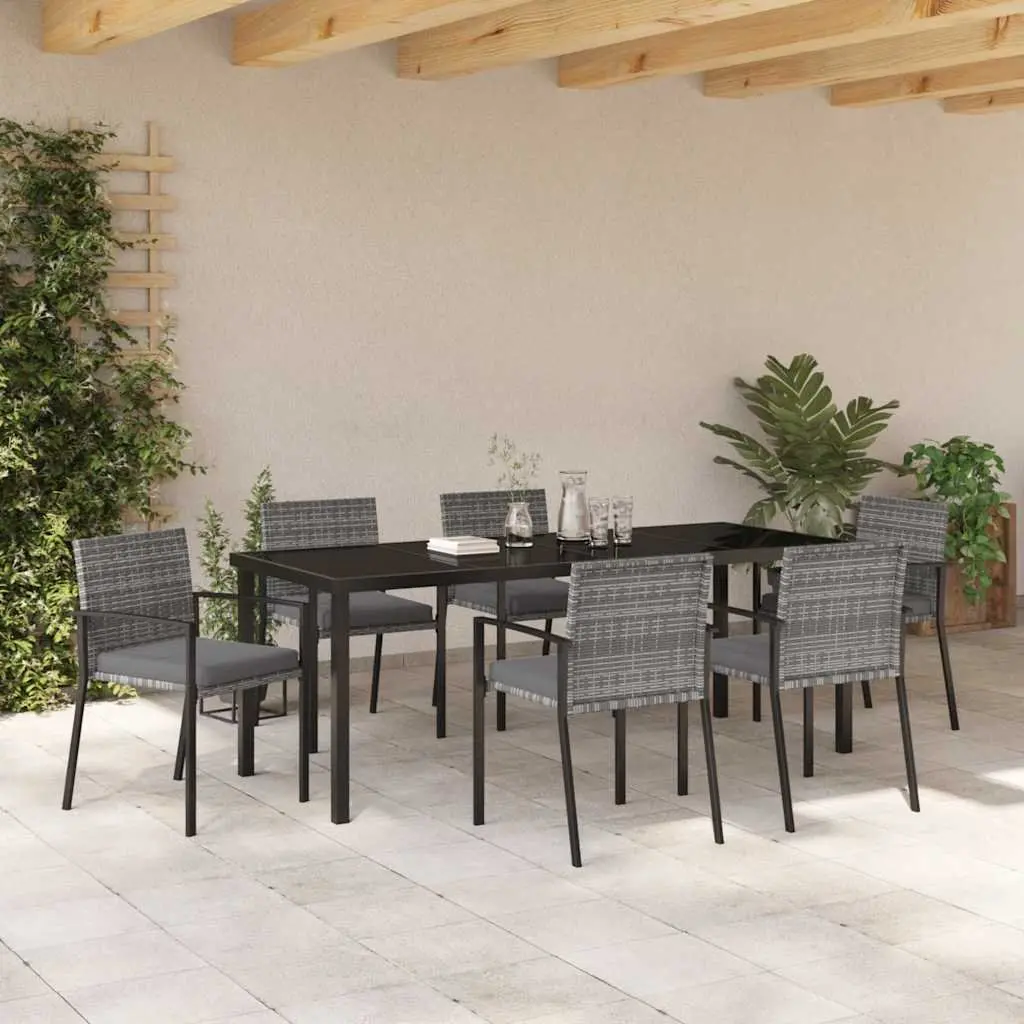 Outdoor Furniture Dining Set 6 Piece Grey Poly Rattan and Steel Frame for Garden and Terrace