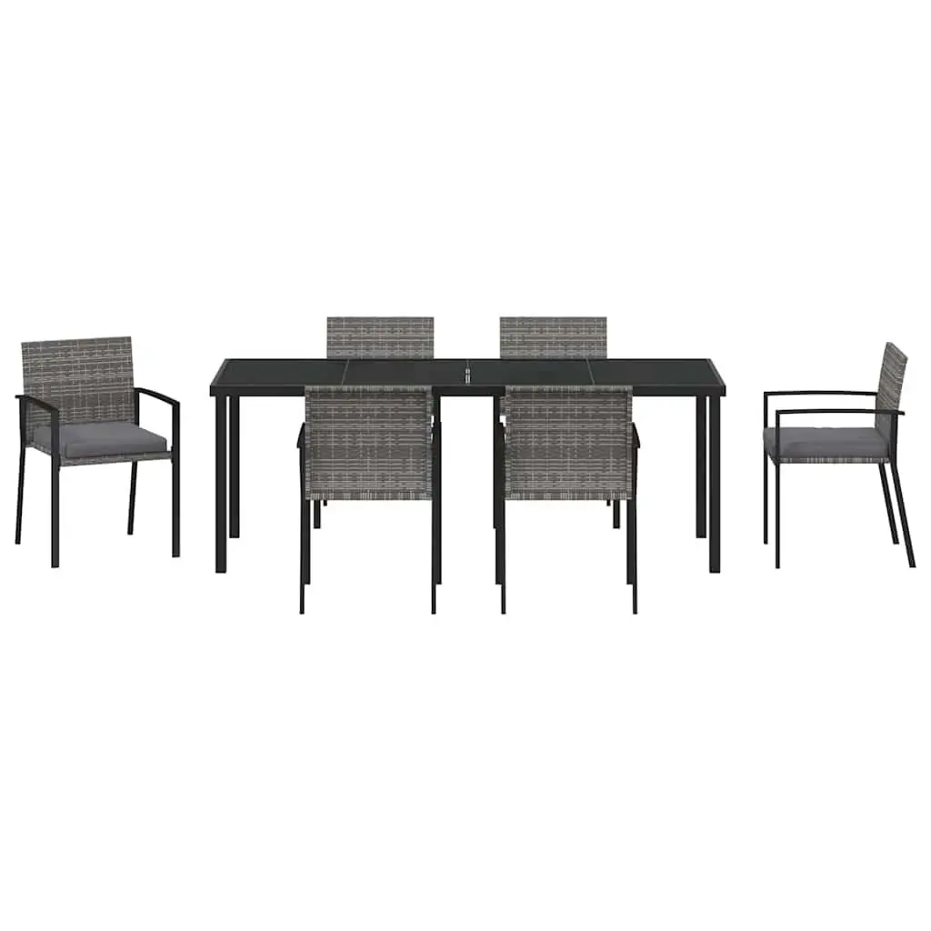 Outdoor Furniture Dining Set 6 Piece Grey Poly Rattan and Steel Frame for Garden and Terrace