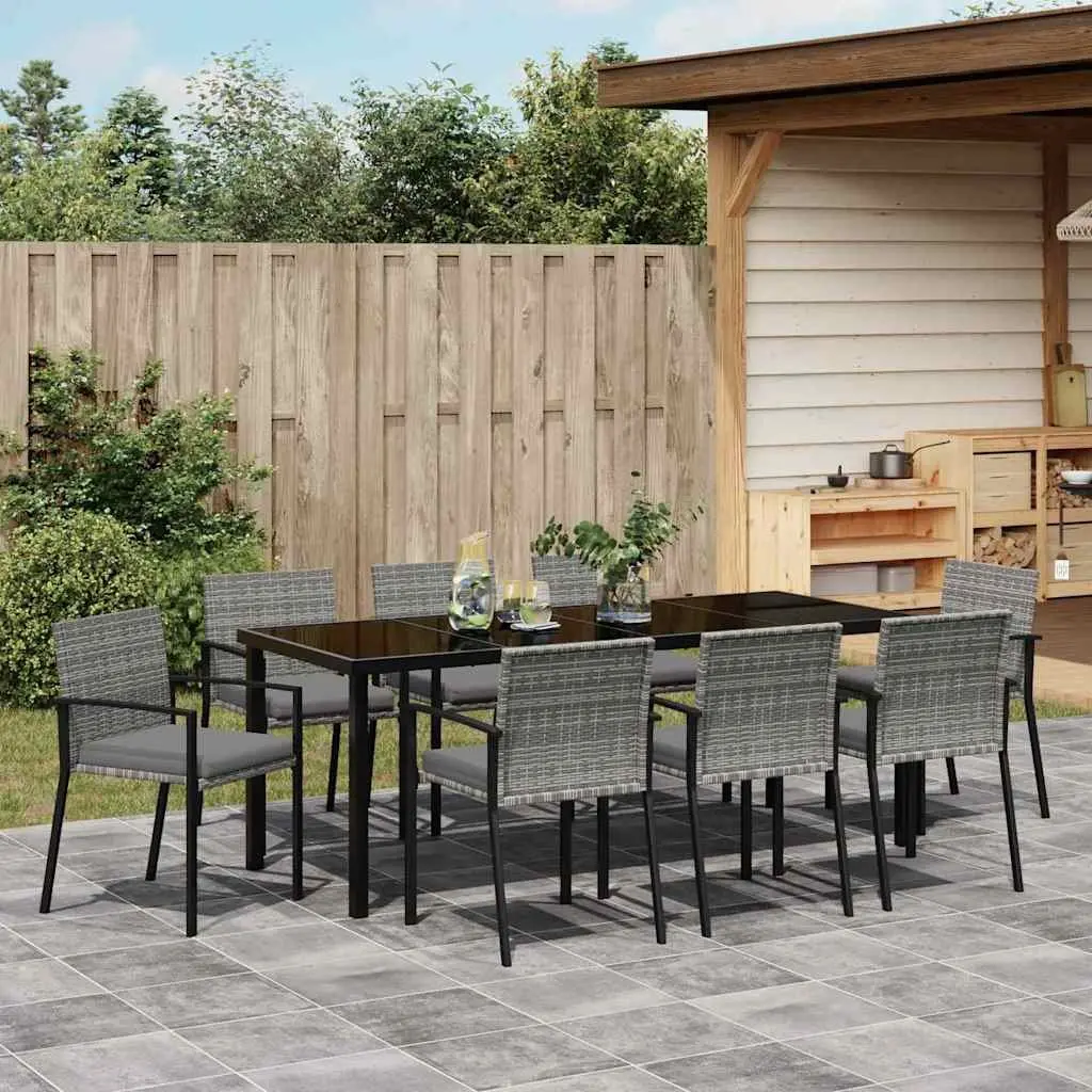 Garden Dining Set 9 Pieces Outdoor Furniture Patio Table Chairs Grey