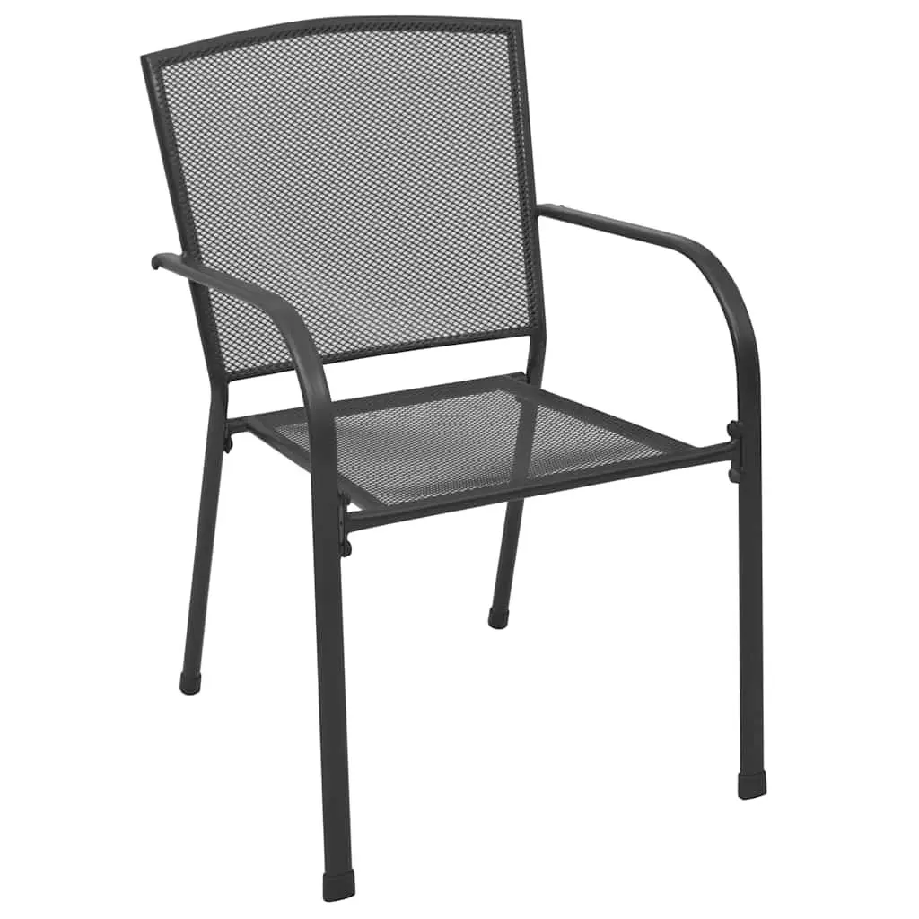 Garden Dining Set 7 Piece Outdoor Furniture Rectangular Table with Glass Top and Chairs Anthracite Steel