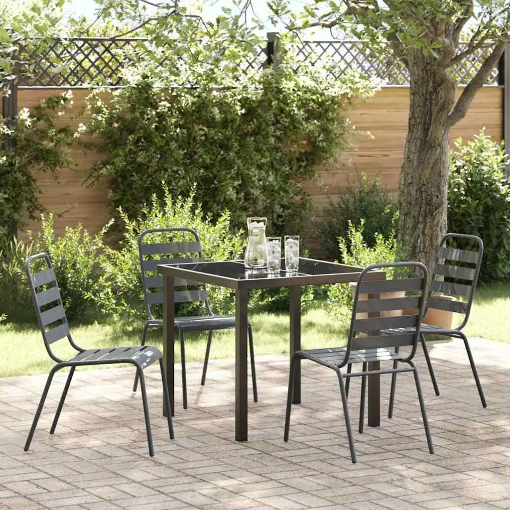 Garden Dining Set 5 Pieces Outdoor Furniture Patio Table Chairs Anthracite Steel