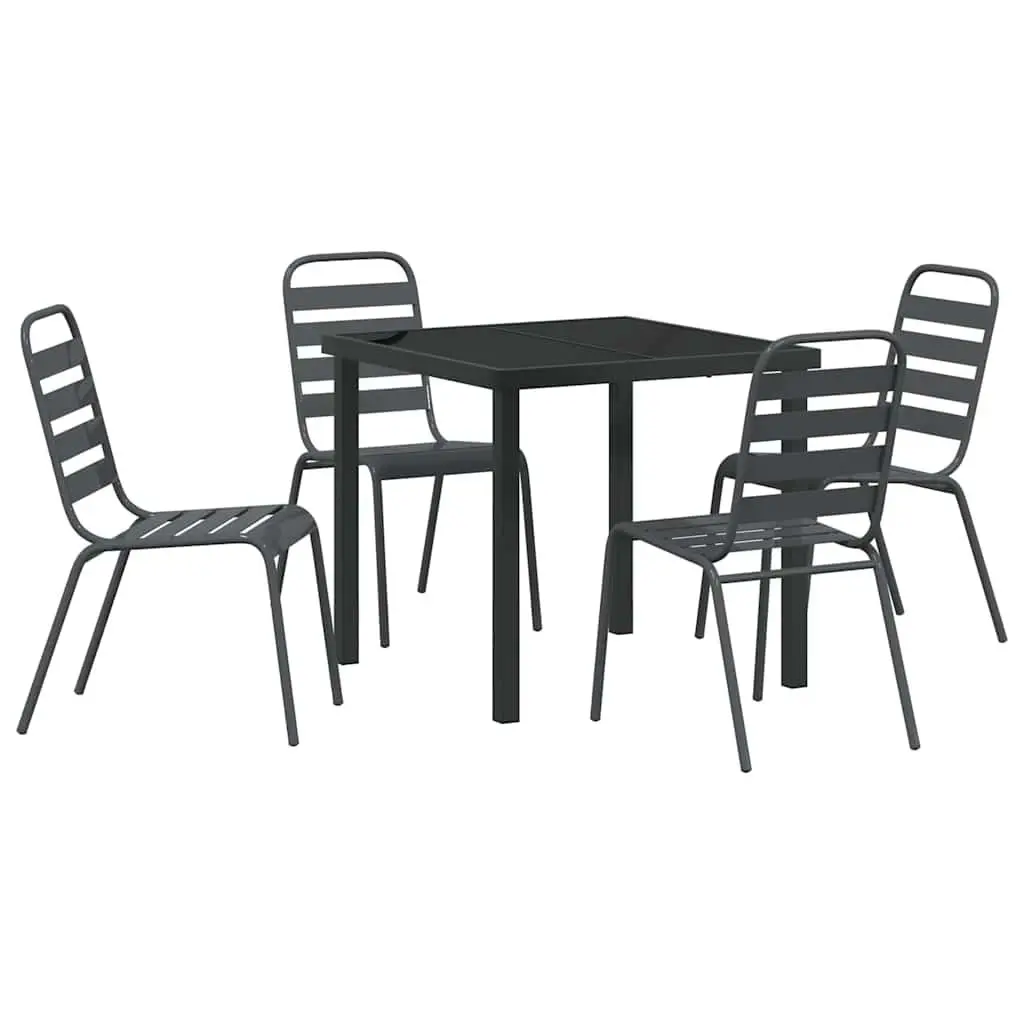 Garden Dining Set 5 Pieces Outdoor Furniture Patio Table Chairs Anthracite Steel