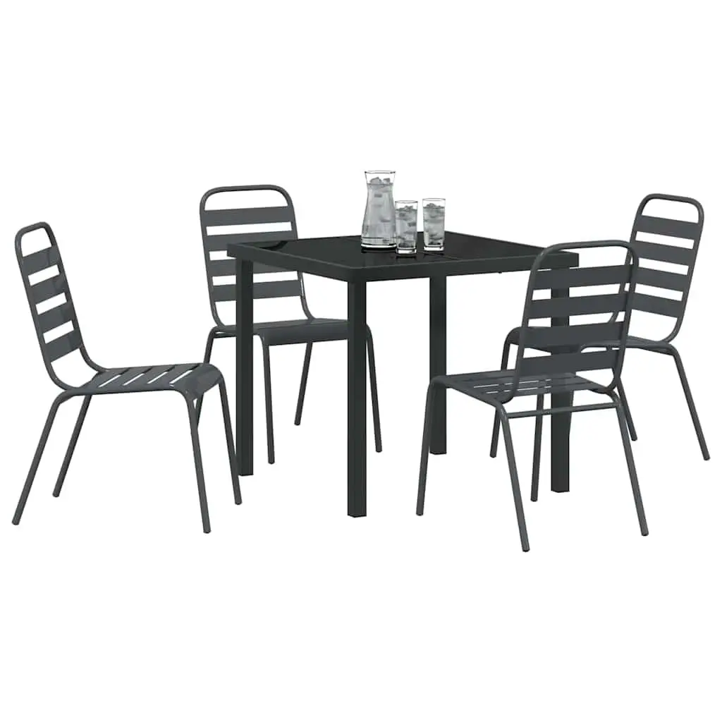Garden Dining Set 5 Pieces Outdoor Furniture Patio Table Chairs Anthracite Steel
