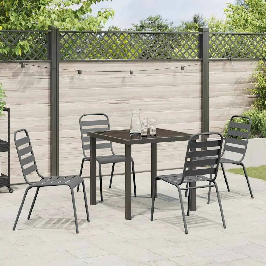 Garden Dining Set 5 Pieces Outdoor Furniture Patio Table Chairs Anthracite Steel