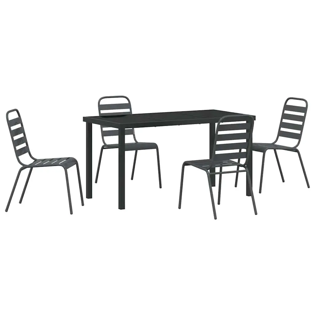 Garden Dining Set 5 Pieces Outdoor Furniture Steel Tempered Glass Table Chairs