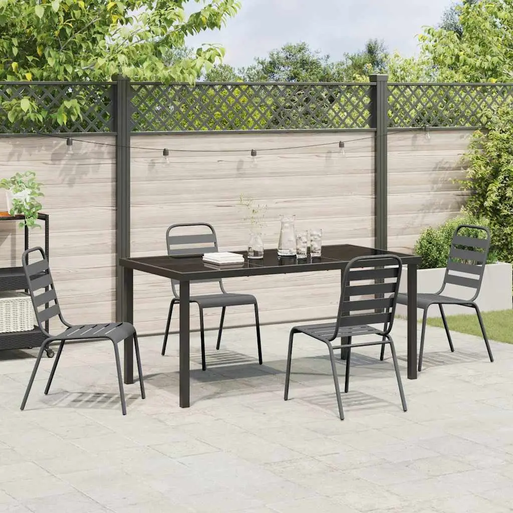 Garden Dining Set 5 Piece Outdoor Furniture Rectangular Tempered Glass Table Anthracite Grey Steel Frame